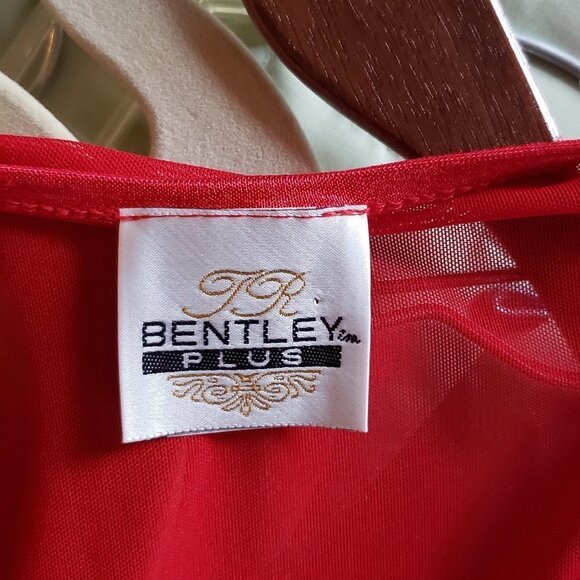 Ladies BENTLEY Short Sleeve Blouse with Sheer Neck in Red. 2X - Picture 4 of 5